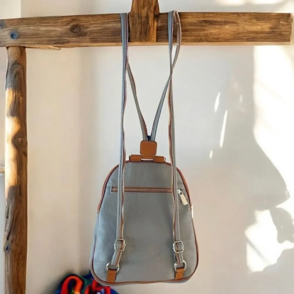 NWT Gorgeous Valentina Tan Italian Genuine Leather Convertible Sling Backpack Ba